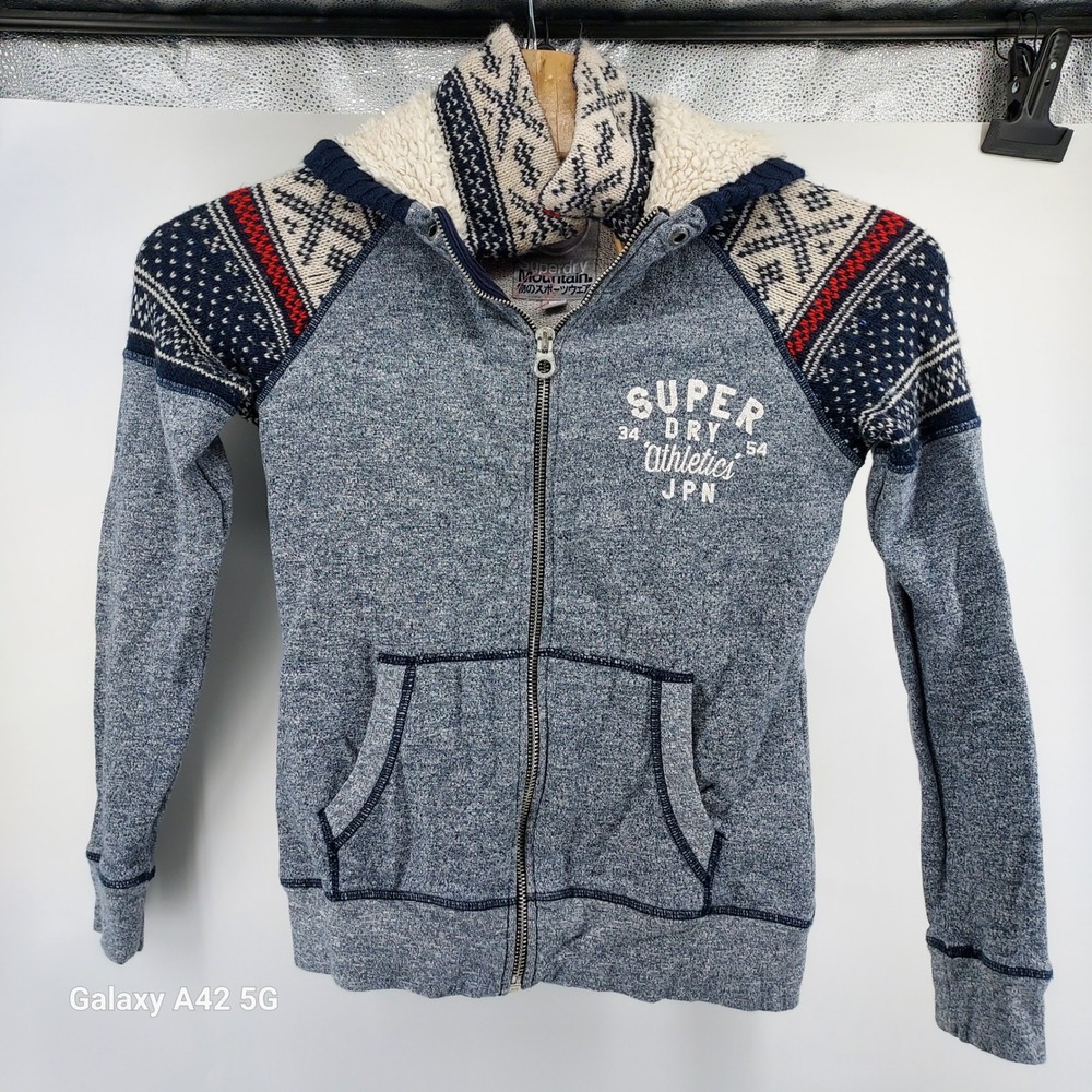Superdry Mountain Athletics Blue Marl Fair Isle Sherpa Lined Hoodie GS2JK001 L
